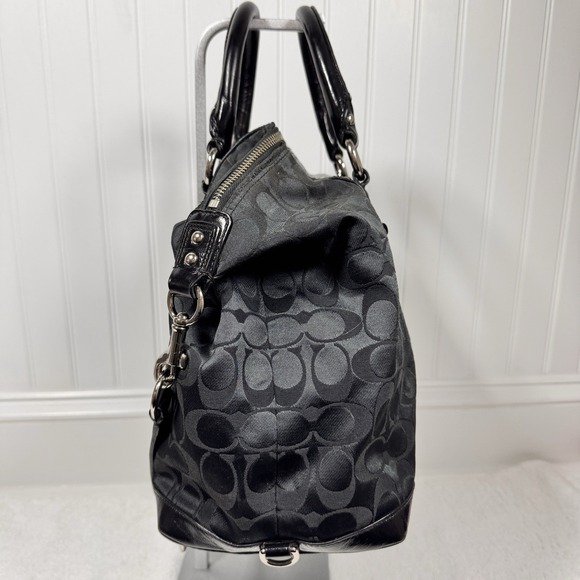 Coach Ashley Signature Sateen Satchel Bag Black on Black Patent Leather F15440 - Picture 3 of 10